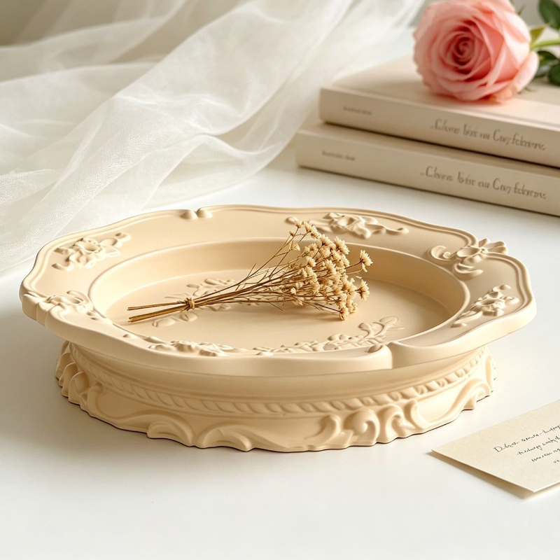 Soap Making Designs - แม่พิมพ์ซิลิโคนลายลูกไม้บาโรกสไตล์วินเทจสุดหรู รูปทรงวงรี/วงกลม สำหรับทำถาดวางของตกแต่ง ถาดใส่เครื่องประดับ ถาดใส่สบู่/เทียนหอม ของขวัญสำหรับฤดูร้อน