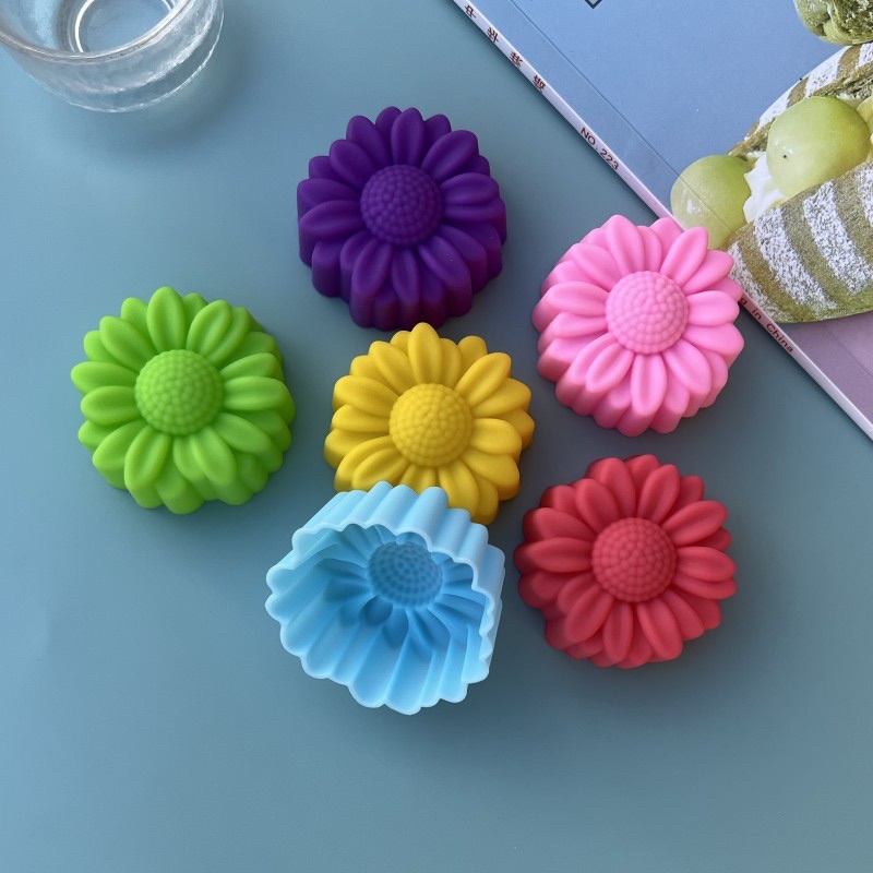 Soap Making Designs - ชุดแม่พิมพ์ซิลิโคนลายดอกไม้ 6 ชิ้น ไม่ติดกระทะ สำหรับทำช็อกโกแลต พุดดิ้ง